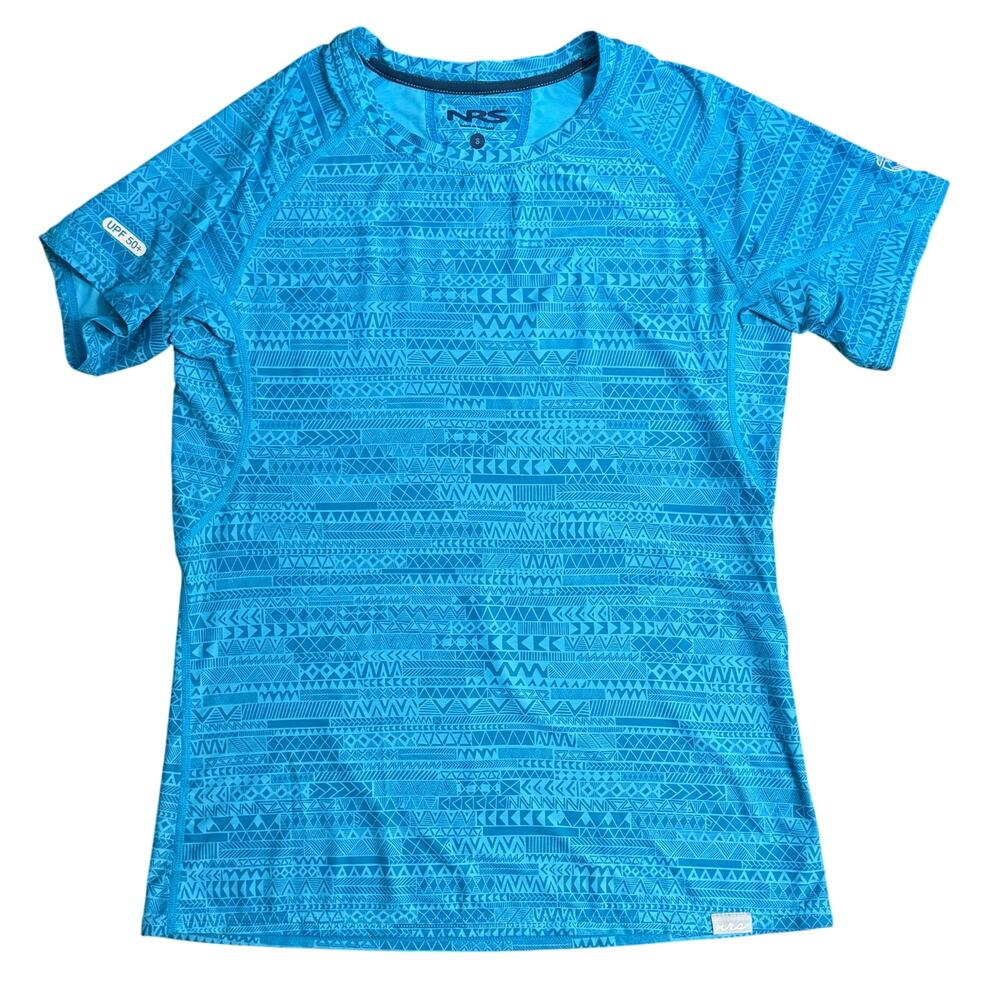 NRS Shirt H2Core Silkweight 50 UPF Blue Pattern Short Sleeve Women's Size Small